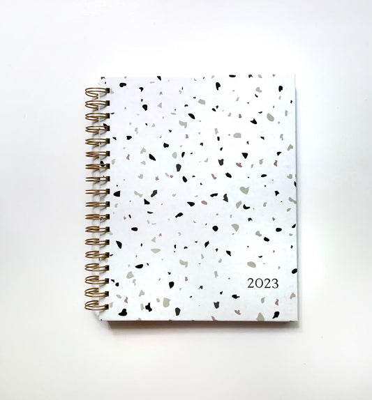 Black Grey Terrazzo Planner with Custom Text
